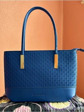 Montana West Royal Blue Textured Tote with Gold Hardware